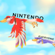 An image from The Legend of Zelda: Skyward Sword with Nintendo flying above everyone else.